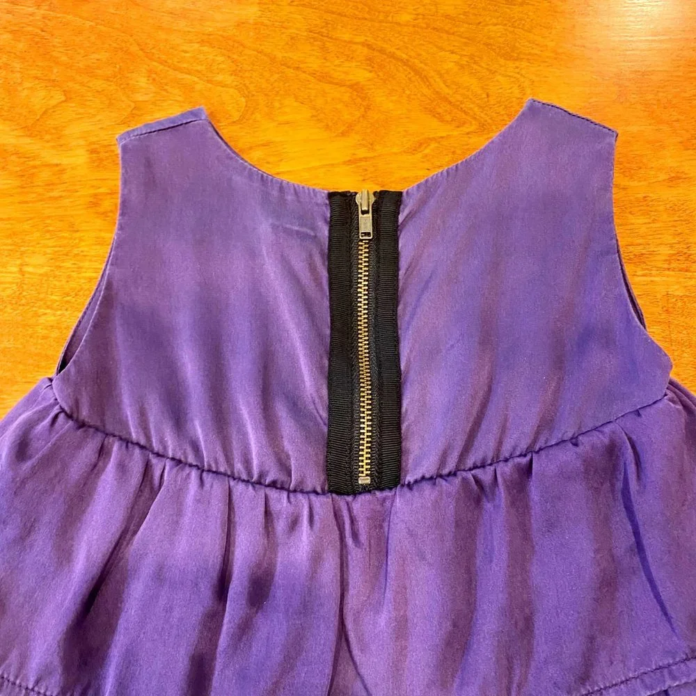 Egg New York 100% Silk Purple Ruffled Dress with Zipper